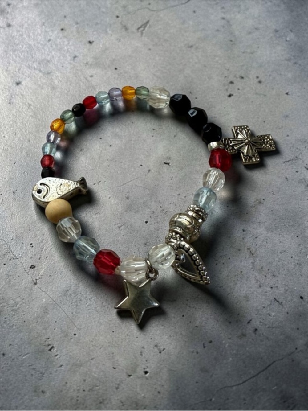 🫶🏻 Beaded Stretch Charm Bracelet with Star, Fish & Cross Charms